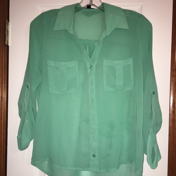 Sheer sea foam green button down - Picture 1 of 1